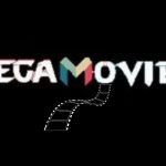 Logo of VegaMovies with bold white letters and a multicolored 'M' in the center, along with a filmstrip design beneath. Rolly Vortex logo appears in the top-right corner.