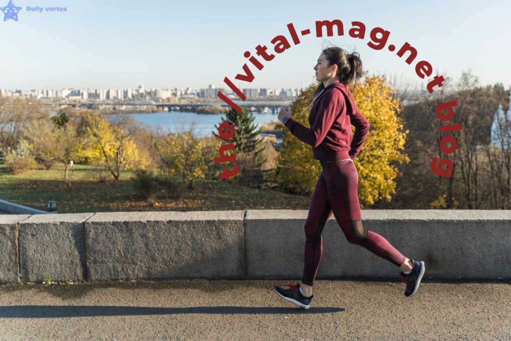 Person jogging in a park with city skyline in the background, promoting The //Vital-Mag.net Blog focused on health, wellness, and lifestyle inspiration.